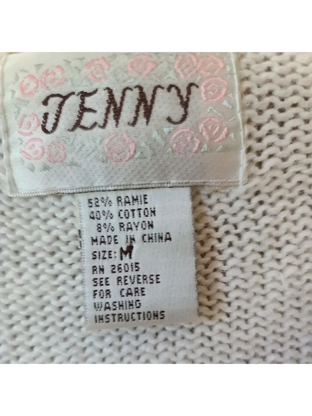 Embroidered Vintage V-Neck Sweater by Jenny, Size M